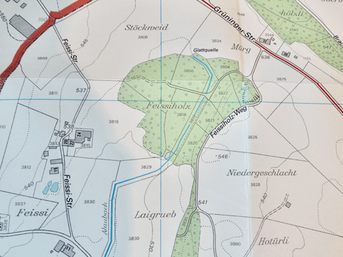 Ortspan Bubikon von 2010 mit Vermerk «Glattquelle» (Bild: buebikernews)
