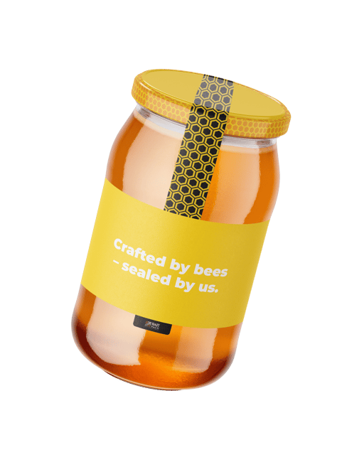 Self-adhesive label on a honey jar