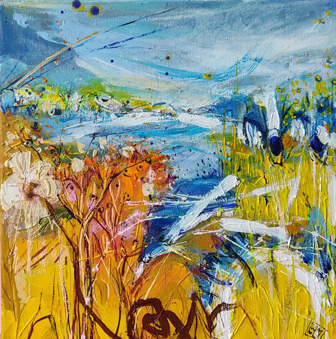 Elisabeth Augendre artiste peintre en Ariège acrylique originale impressionnisme promenade au bord de l'eau 8