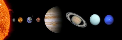 Das Sonnensystem: Sonne, Merkur, Venus, Erde, Mars, Jupiter, Saturn, Uranus, Neptun (Pixabay, Comfreak, Creative Commons CC0)