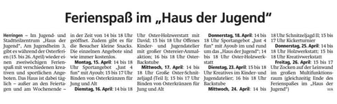 12.04.2019 - Ferienspaß im Haus der Jugend - Osterferienspaß