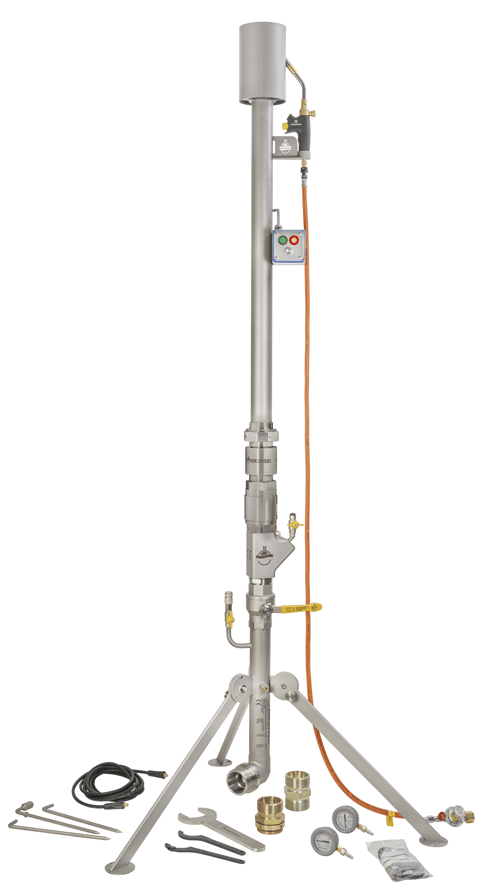 Abfackelgerät, Fackel, Abfackeln, Restgas, restliche Gasmengen, Gas abfackeln, Erdgas abfackeln, Biogas abfackeln, Wasserstoff abfackeln, Restgas abbrennen, Gasfackel, Fackel für Erdgas, Fackel für Wasserstoff, Gasfackeln, Fackeln, Mobile Gasfackel