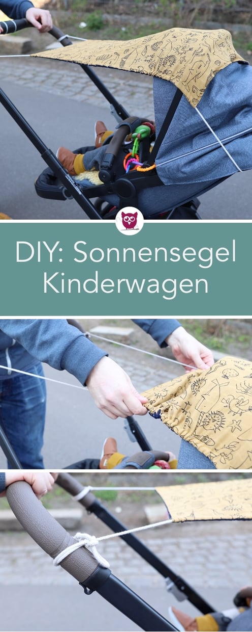 Sonnensegel für den Kinderwagen nähen: Einfach und praktische Nähanleitung mit Tunnelzug und Kordel. Nähen mit Musselin perfekt um Baby vor der Sonne zu schützen. Nähanleitung von DIY Eule.