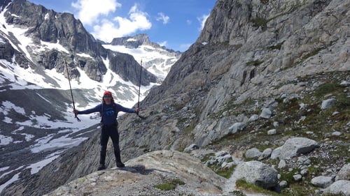 Kurz vor der Bächlitalhütte. In der Hintergrundmitte der erfolgreich bestiegene grosse Diamantstock.
