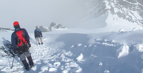 Abstieg. Kurz zeigte sich die Sonne.