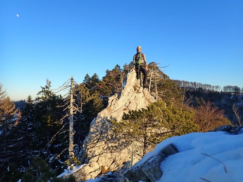 Dominik kurz vor der Vollendung der winterlichen Gerstelgratbegehung.