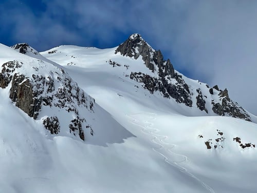 Der Blick zurück auf unsere Abfahrtsspuren :-)