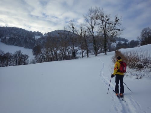 Aufstieg zur Ulmethöchi. Links im Bild die Abfahrtspiste der Romaiweid.