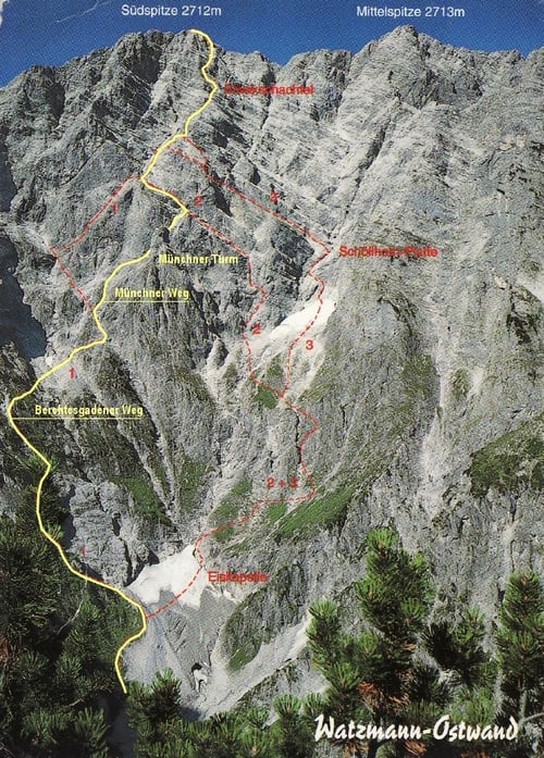 gelb = gegangene Münchner Route