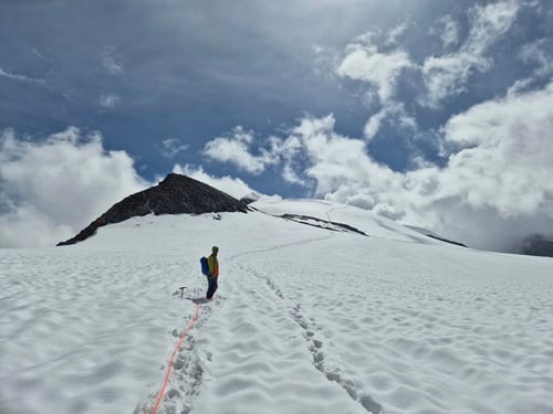 Blick zurück: Erst beim Abstieg erkennen wir den langen Anstieg über den Gletscher zum Fluchthorn.