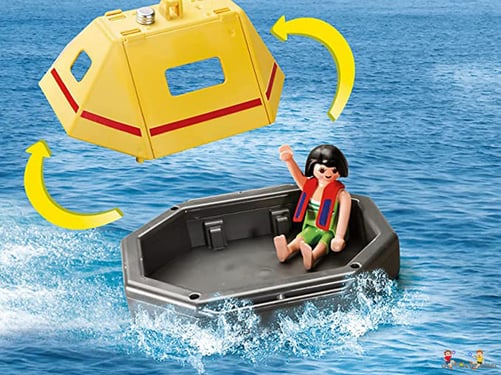 Besonderheiten im Playmobil Paket 9319 ist eine Rettungsinsel wobei sich die Klappe öffnen lässt.