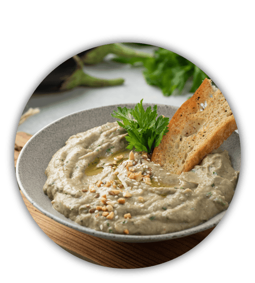 Rezept; Baba; Ganoush; Auberginge; Sesampaste; Marokko; marokkanisch; Knoblauch; geräuchert; Frankreich; Ail, fume; fumé; Knobi; Knolle; Kibu; Kibü; KibüWürze