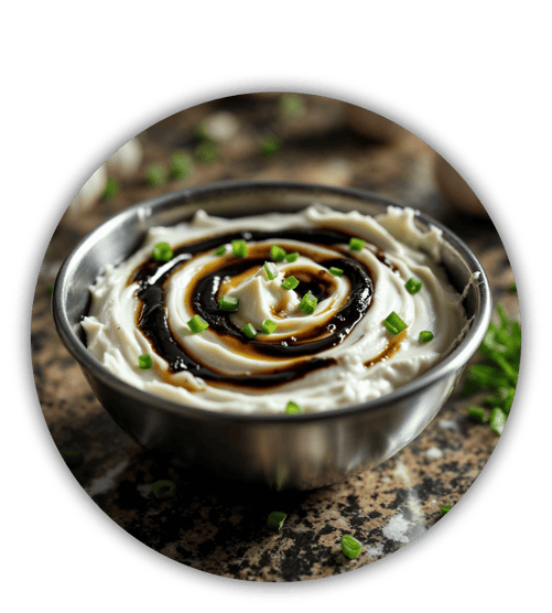 Rezept; Frischkäse; Topping; Knoblauch; schwarz; noir; Ail, du; Nord; Frankreich; Nordfrankreich; Knobi; Knolle; Kibu; Kibü; KibüWürze