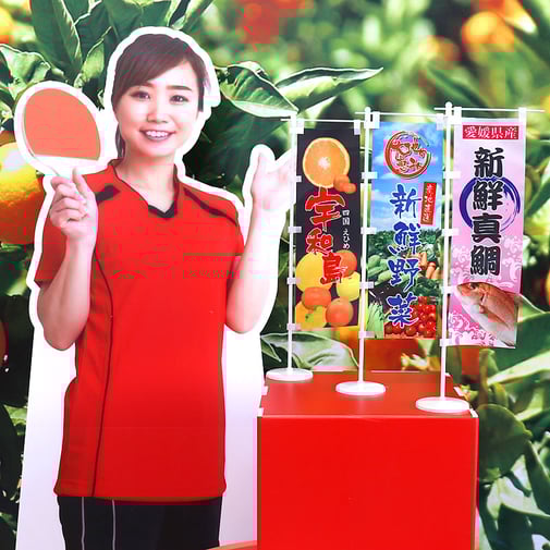 ノボリの高さはすべて同じ。遠近で違うように見えています。