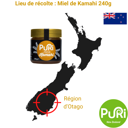 Lieu de récolte Miel de Kamahi 240g Puri New Zealand Otago