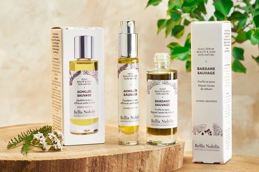 Huiles-sérums visage et corps Bellis Nobilis – gamme professionnelle soins ciblés peaux à problèmes aux plantes sauvages