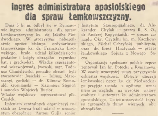 jakub medwecki administrator apostolski lemkowszczyzny