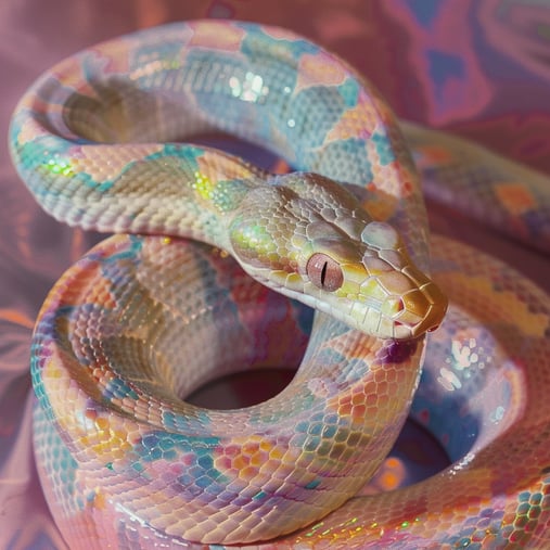 Eine schlange in pastel farben ist zu sehen auf rosa hintergrund