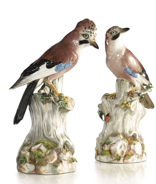 Ein Paar meissener Porzellanfiguren Vögeln von Jays aus 19.Jahundert