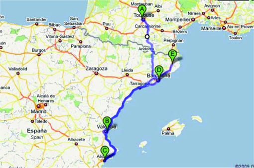 A=Colomiers B=Valencia C=Alicante D=Barcelona E=Girona