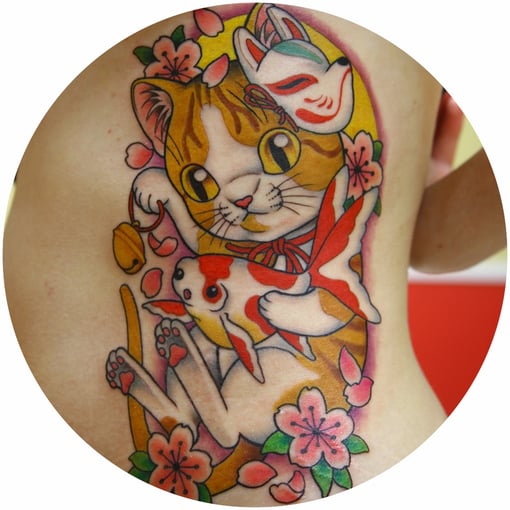 猫と金魚のタトゥー