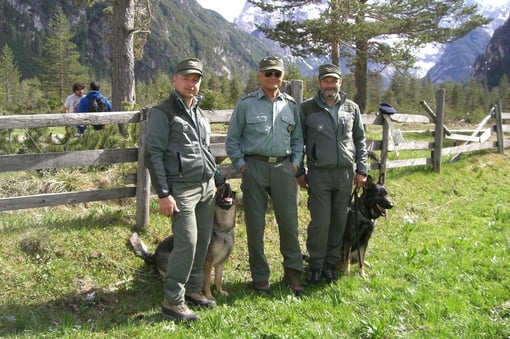 Hermann Huber und Manfres Passler im Einsatz beim Terence-Hill-Film als Sarner Förster
