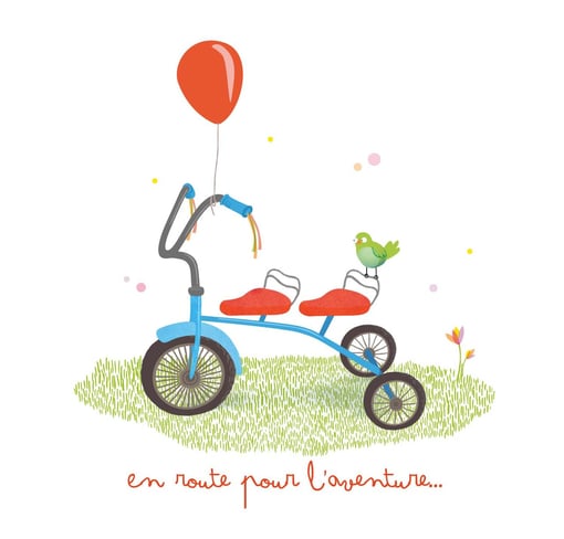 illustration carte faire-part photoweb tricycle double aventure