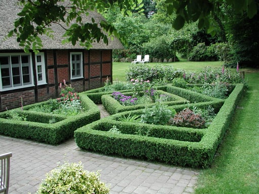 Buchsbaumhecken im Bauerngarten. Idylle pur.