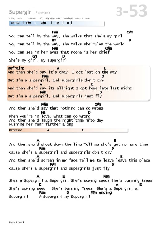 Supergirl-Reamon  Chords Akkorde Tabs