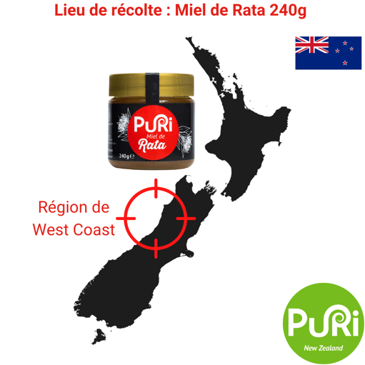 Lieu de récolte Miel de Rata 240g Puri New Zealand West Coast