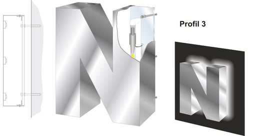 Einzelbuchstabe im Profil 3 (Schattenschrift)