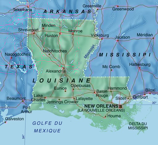 Louisiane • Création carte touristique / Édition : La Manufacture © recreacom.fr - Studio de création Christophe Houlès