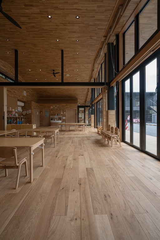 オーク 無垢フローリング 保育園 施工写真 andwood アンドウッド