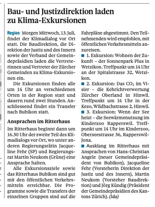 So machte der ZO am 12. Juli 2022 seine klimasensible Leserschaft gluschtig...