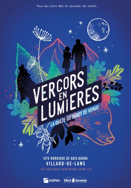affiche parc et lumières orphéo parcours nocturne pezenas illustration nuit