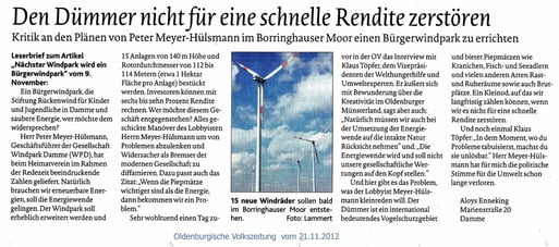 OV  vom 21.11.2012  Leserbrief Aloys Enneking