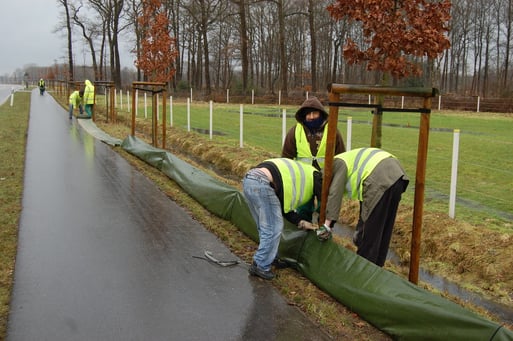 Aufbau eines mobilen Folien-Amphibienschutzzaunes; hier am Südring in Lohne-Zerhusen in Kooperation mit der Stadt Lohne; Foto: Ludger Frye