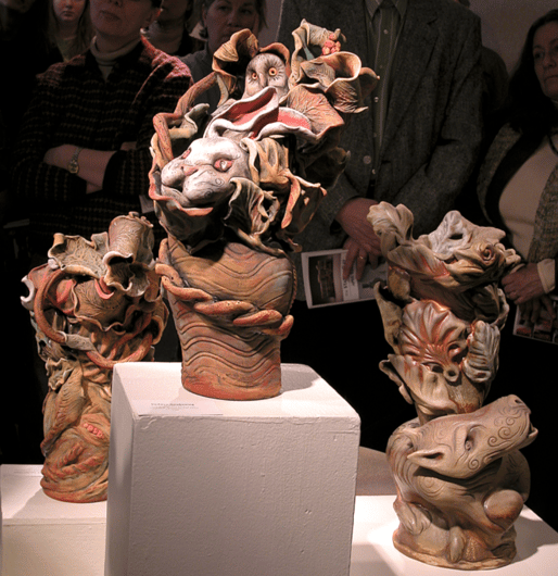 Animal Chase Set - hand built low and high fired ceramic clay with glazes and stains - 24" h x 14" w
