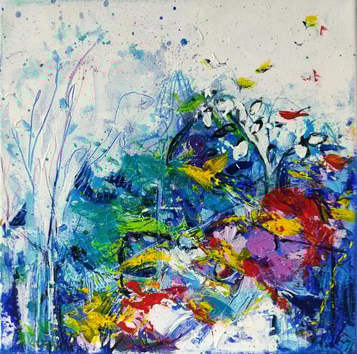 Elisabeth Augendre artiste peintre en Ariège acrylique impressionnisme fantaisie en jardin 42