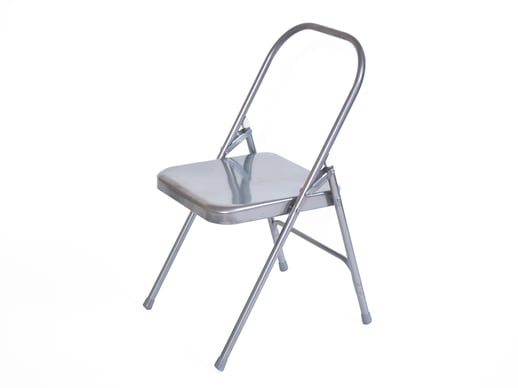 Yogastuhl mit verstärkten Doppelgelenk, genietet in silber von yogawood, Yogasitz, Yoga mit Stuhl