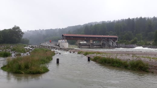 Grünwalder Stauwehr, wo der Isarwerkkanal von der Isar abgespalten wird