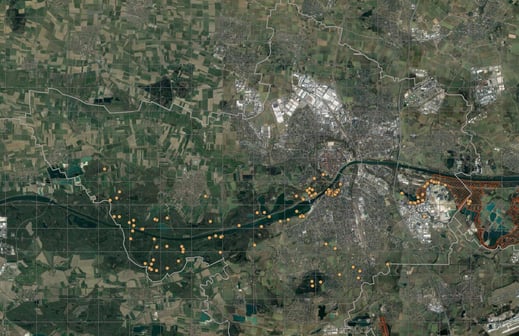 Einzelbeoachtungen vom Buntspecht 2019 (Basis Google-Earth/ Copyright LBV Ingolstadt)