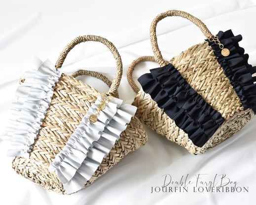 JourFin　LoveRibbon ラブリボン  リボンバッグ　リボンカゴバッグ　カゴバッグ Bascket Bag リボン制作 クラフト リボン教室　リボンレッスン　リボン　リボンワーク　フリルバッグ　フリルリボンバッグ　フリル
