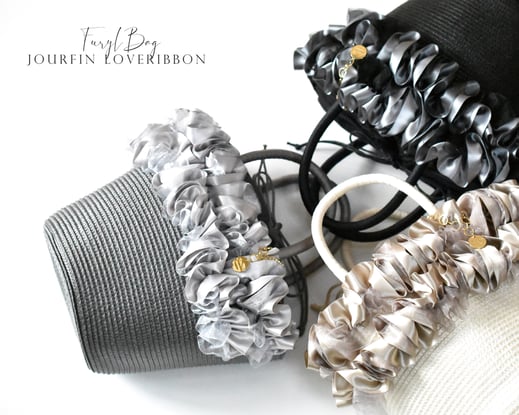 JourFin　LoveRibbon ラブリボン  リボンバッグ　リボンカゴバッグ　カゴバッグ Bascket Bag リボン制作 クラフト リボン教室　リボンレッスン　リボン　リボンワーク　フリルバッグ　フリルリボンバッグ　フリル