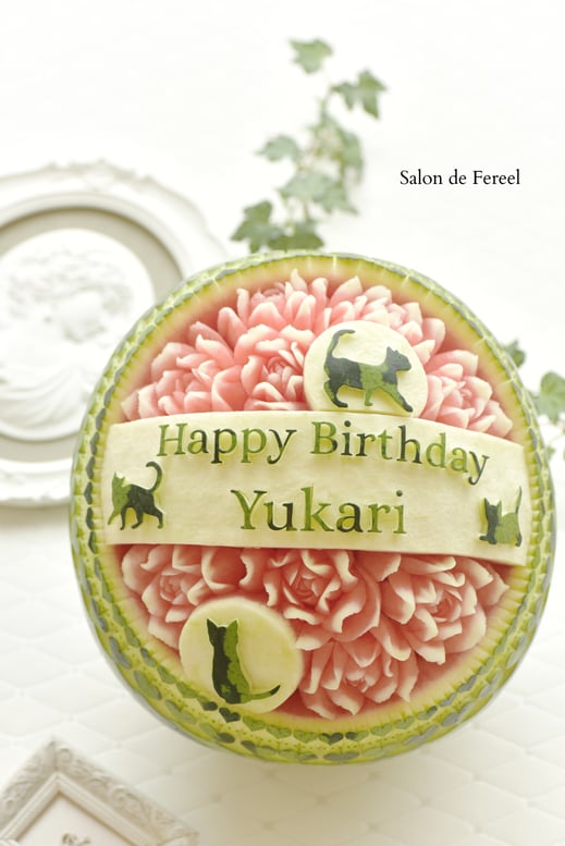 カービング　スイカ　彫刻　誕生日　結婚式　メロン　フルーツカービング　教室　大阪　薔薇　ソープカービング　　プレゼント　オーダー　フラワーケーキ　時計　ウェルカムボード　フルーツバスケット