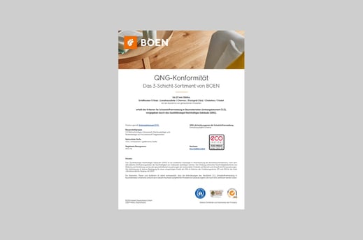 Boen Parkett Nachweis QNG-Konformität 3-Schicht Parkett