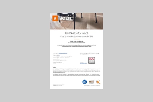 Boen Parkett Nachweis QNG-Konformität 2-Schicht Parkett