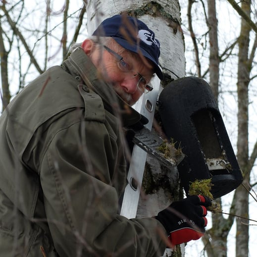 Bevor man einen Nistkasten öffnet, sollte man erst mal anklopfen - nicht dass man eine Maus stört, die im Nistkasten ein gemütliches Winterquartier bezogen hat. Foto: Ruth Alt