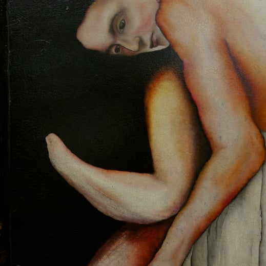 "Puppet" Huile et acrylique sur médium 46X121 cm. Peinture d'Hazel Taïs