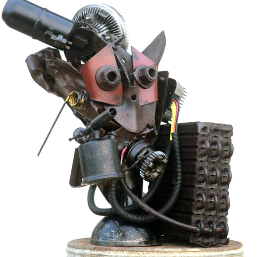    Légende : « Le clown » acier laqué, 1.60 m. Philippe Gigot 